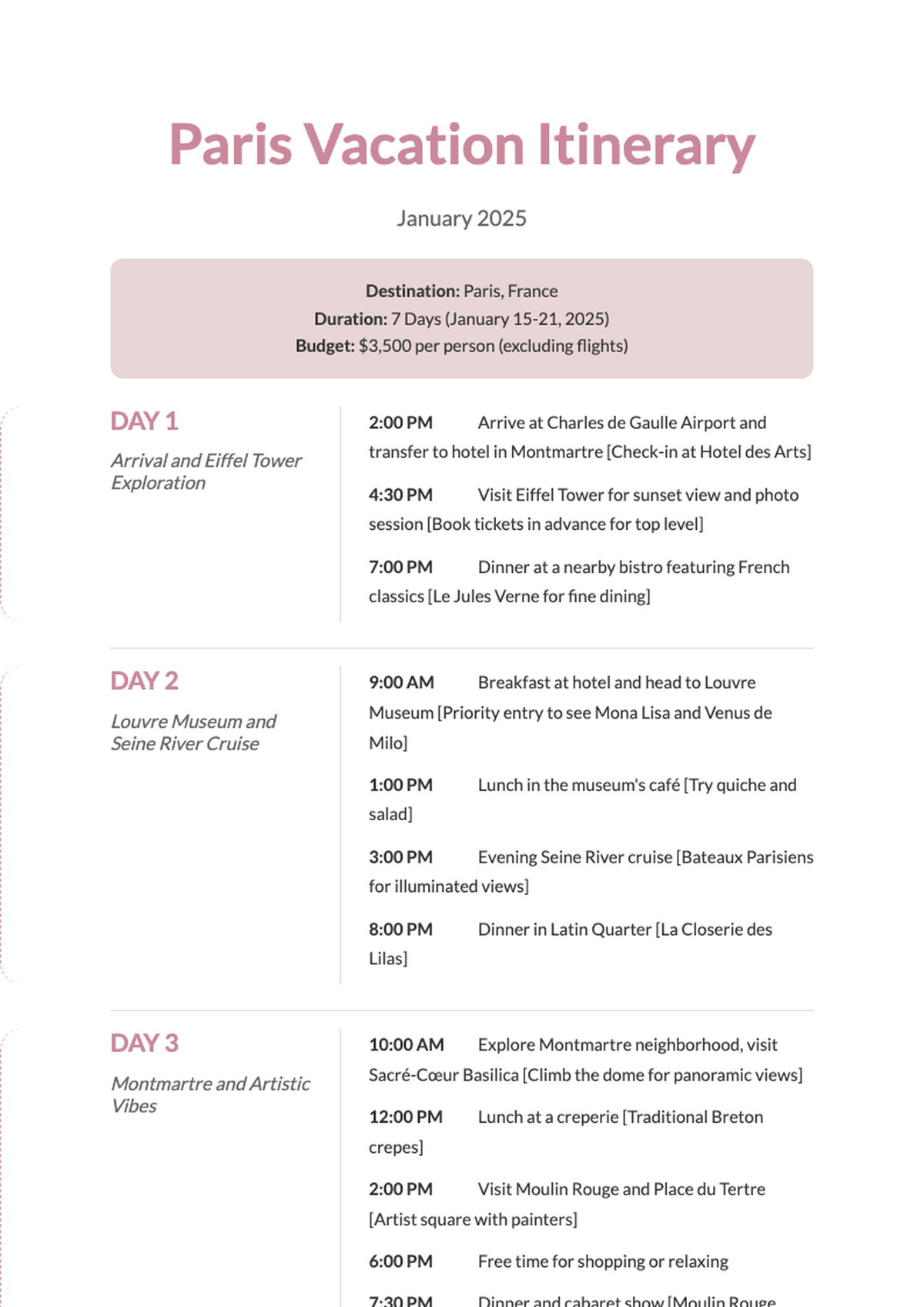 Vacation Itinerary Template with Daily Schedule and Travel Details January 2025_variant_3